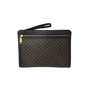 Celine Clutch Bag Shoulder Macadam Leather Black Brown